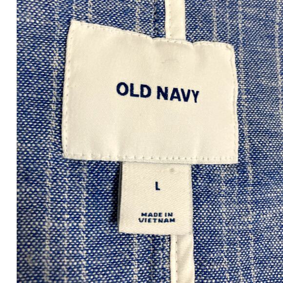 Old Navy Open Front Linen Blazer Womens L Blue Striped Lightweight - Picture 6 of 14